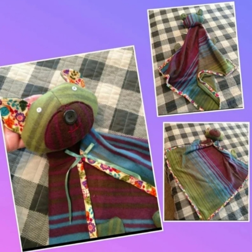 Original handmade lovey purple bear security blanket new